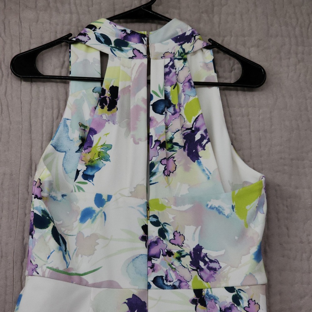 Donna Karan Dress 6 Midi Fit Flare Floral White Purple Watercolor Swing Spring - Picture 11 of 13